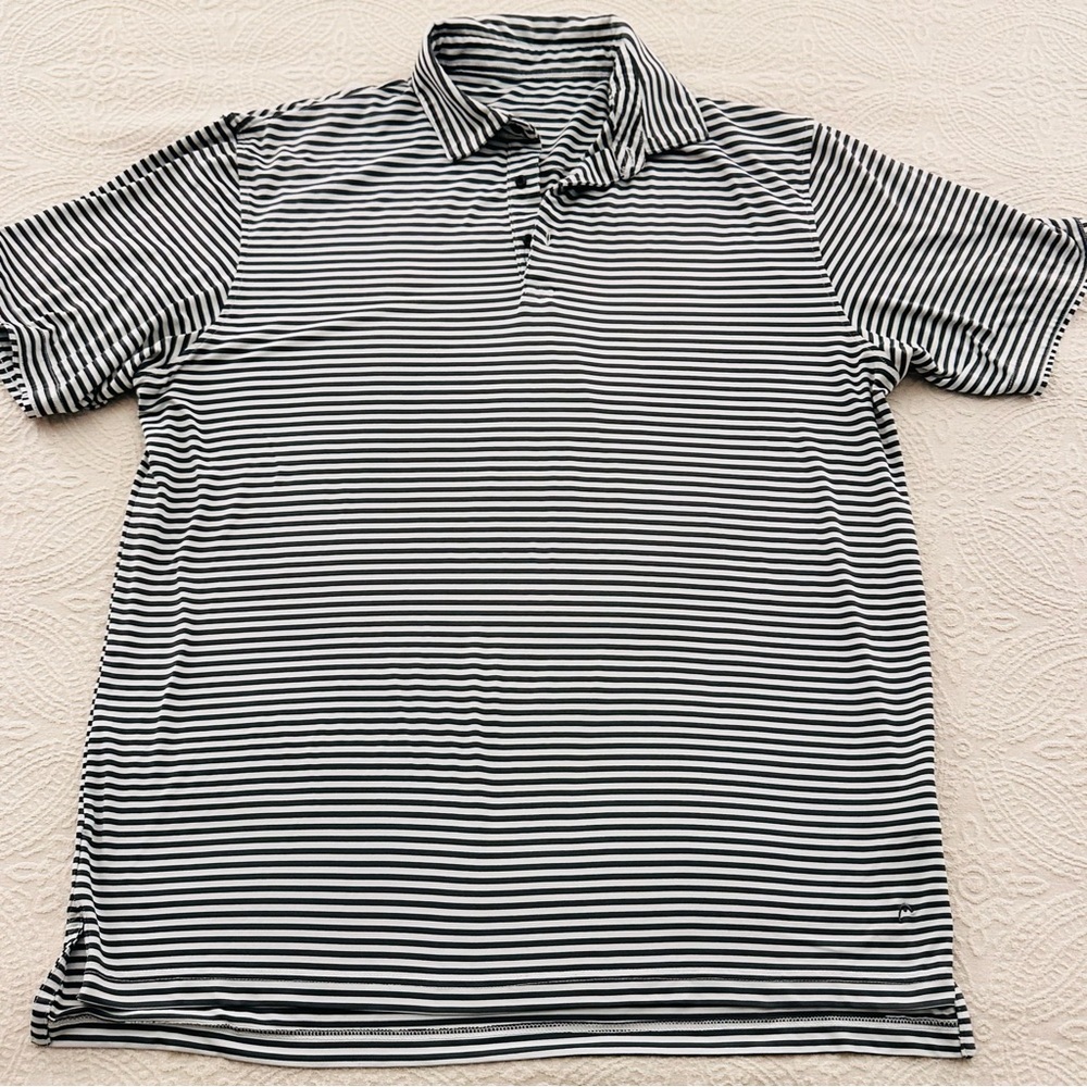 Men’s Head Polo Golf Shirt Short Sleeve Gray White Striped Shirt L